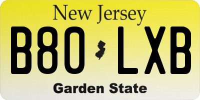 NJ license plate B80LXB