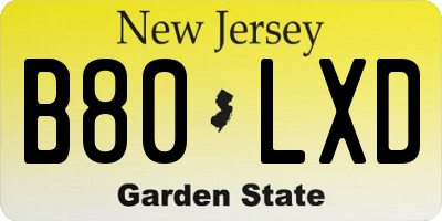 NJ license plate B80LXD