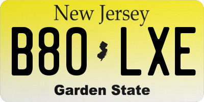 NJ license plate B80LXE