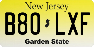 NJ license plate B80LXF