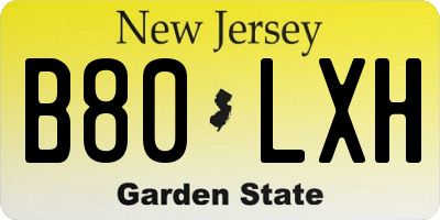 NJ license plate B80LXH