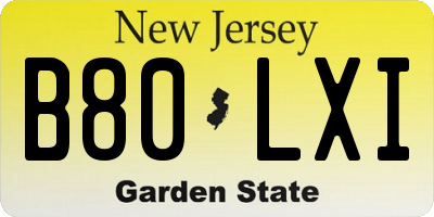 NJ license plate B80LXI