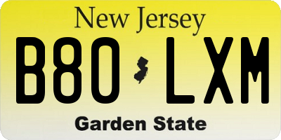 NJ license plate B80LXM