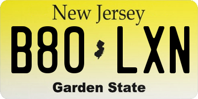 NJ license plate B80LXN