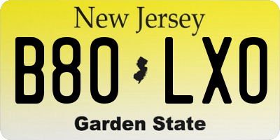 NJ license plate B80LXO
