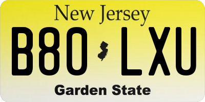 NJ license plate B80LXU