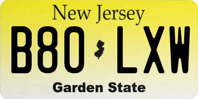 NJ license plate B80LXW