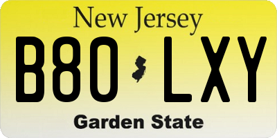 NJ license plate B80LXY