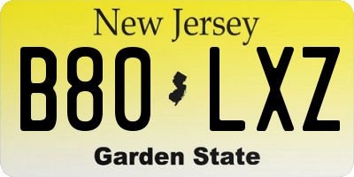 NJ license plate B80LXZ