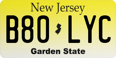 NJ license plate B80LYC