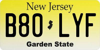 NJ license plate B80LYF