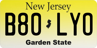 NJ license plate B80LYO