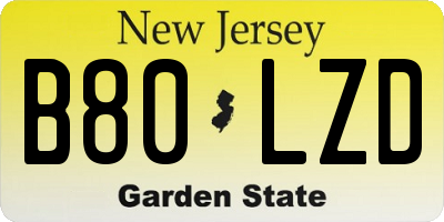 NJ license plate B80LZD