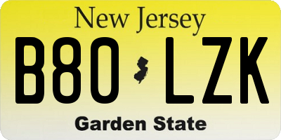 NJ license plate B80LZK