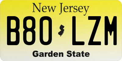 NJ license plate B80LZM