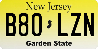 NJ license plate B80LZN
