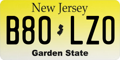 NJ license plate B80LZO