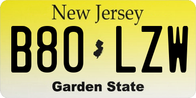 NJ license plate B80LZW