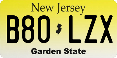 NJ license plate B80LZX