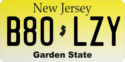 NJ license plate B80LZY
