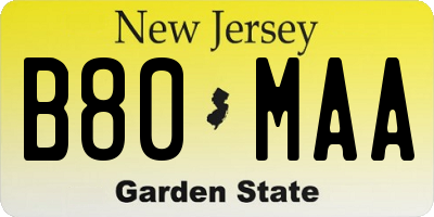 NJ license plate B80MAA