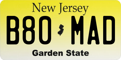 NJ license plate B80MAD