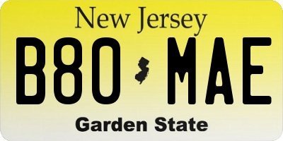 NJ license plate B80MAE