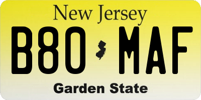 NJ license plate B80MAF
