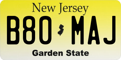 NJ license plate B80MAJ
