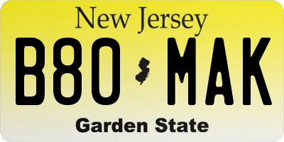 NJ license plate B80MAK