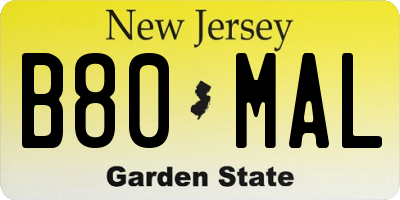 NJ license plate B80MAL