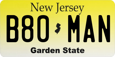 NJ license plate B80MAN