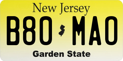NJ license plate B80MAO