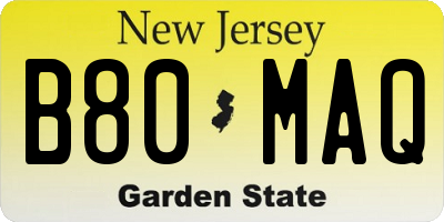 NJ license plate B80MAQ
