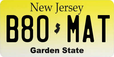 NJ license plate B80MAT