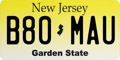 NJ license plate B80MAU