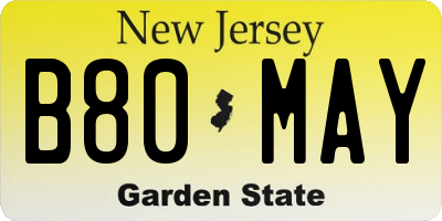 NJ license plate B80MAY