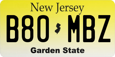 NJ license plate B80MBZ