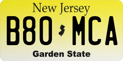 NJ license plate B80MCA