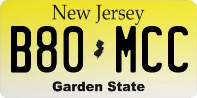 NJ license plate B80MCC