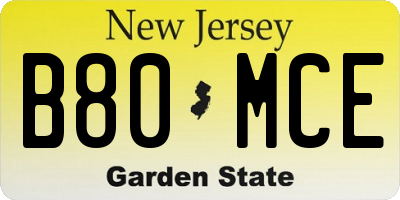 NJ license plate B80MCE