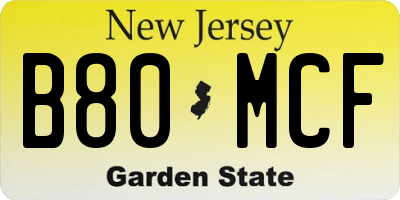 NJ license plate B80MCF