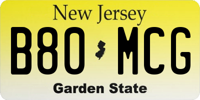 NJ license plate B80MCG