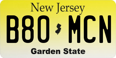 NJ license plate B80MCN