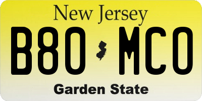 NJ license plate B80MCO
