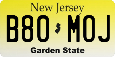 NJ license plate B80MOJ