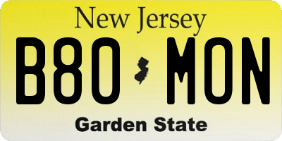 NJ license plate B80MON