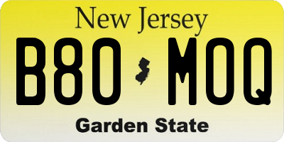 NJ license plate B80MOQ