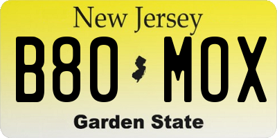 NJ license plate B80MOX