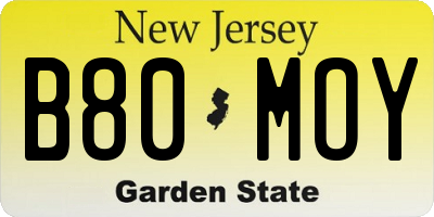 NJ license plate B80MOY